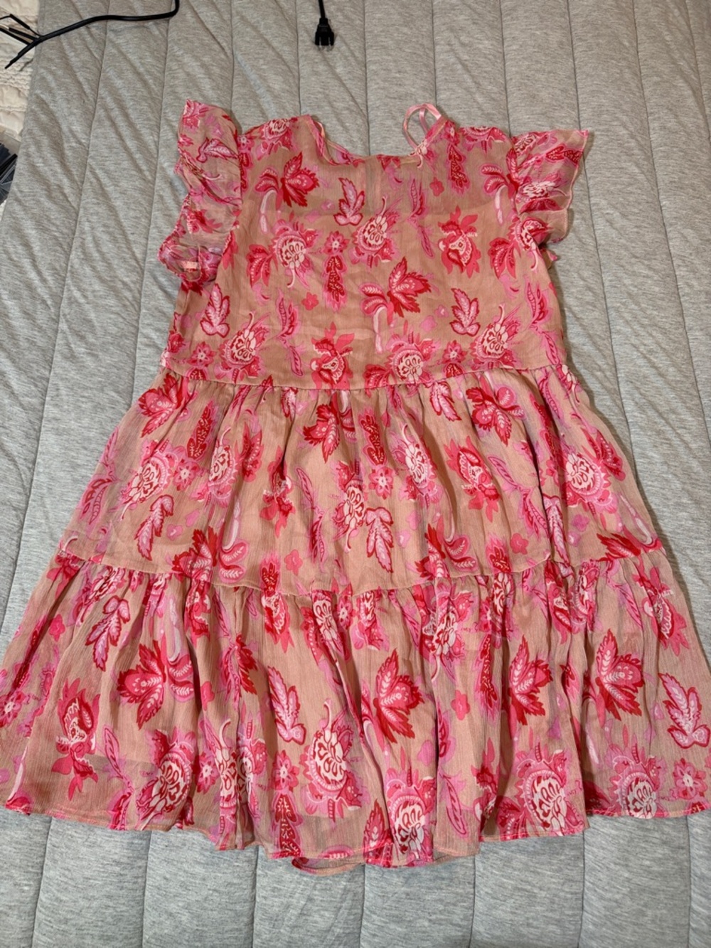 Girls Pink Floral Tiered Ruffle Dress